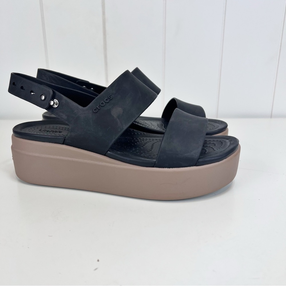 CROCS Black and Tan Platform Sandals